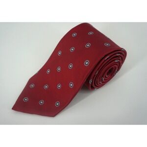 Brooks Brothers Mens Red Silk‎ Floral Medallion Ribbed Necktie Made in USA